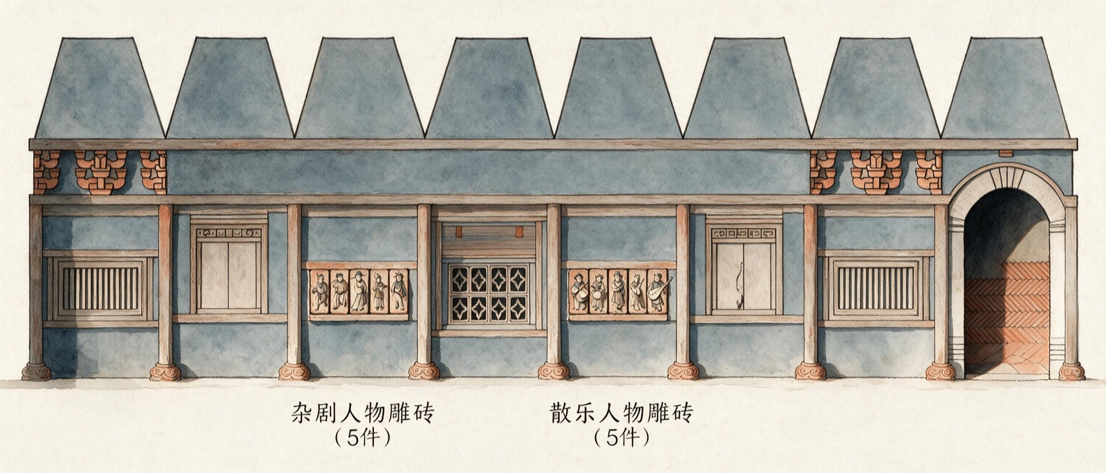 jimeng-2026-08-05-5874-扁平绘本插画风格，宋代古建筑内墙布局全景画面，微妙的暖色彩对比：暖赤陶土点缀色，....png